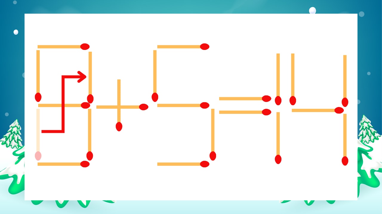 【マッチ棒クイズ】1本だけ動かして正しい式に:6+5=14?の正解画像