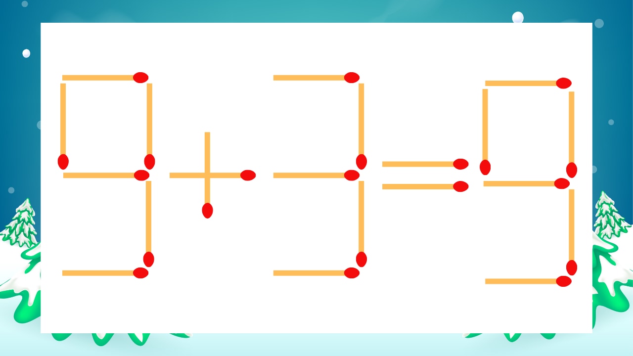 【マッチ棒クイズ】1本だけ動かして正しい式に：9+3=9？