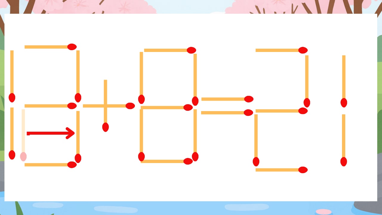 【マッチ棒クイズ】1本だけ動かして正しい式に:12+8=21?の正解画像