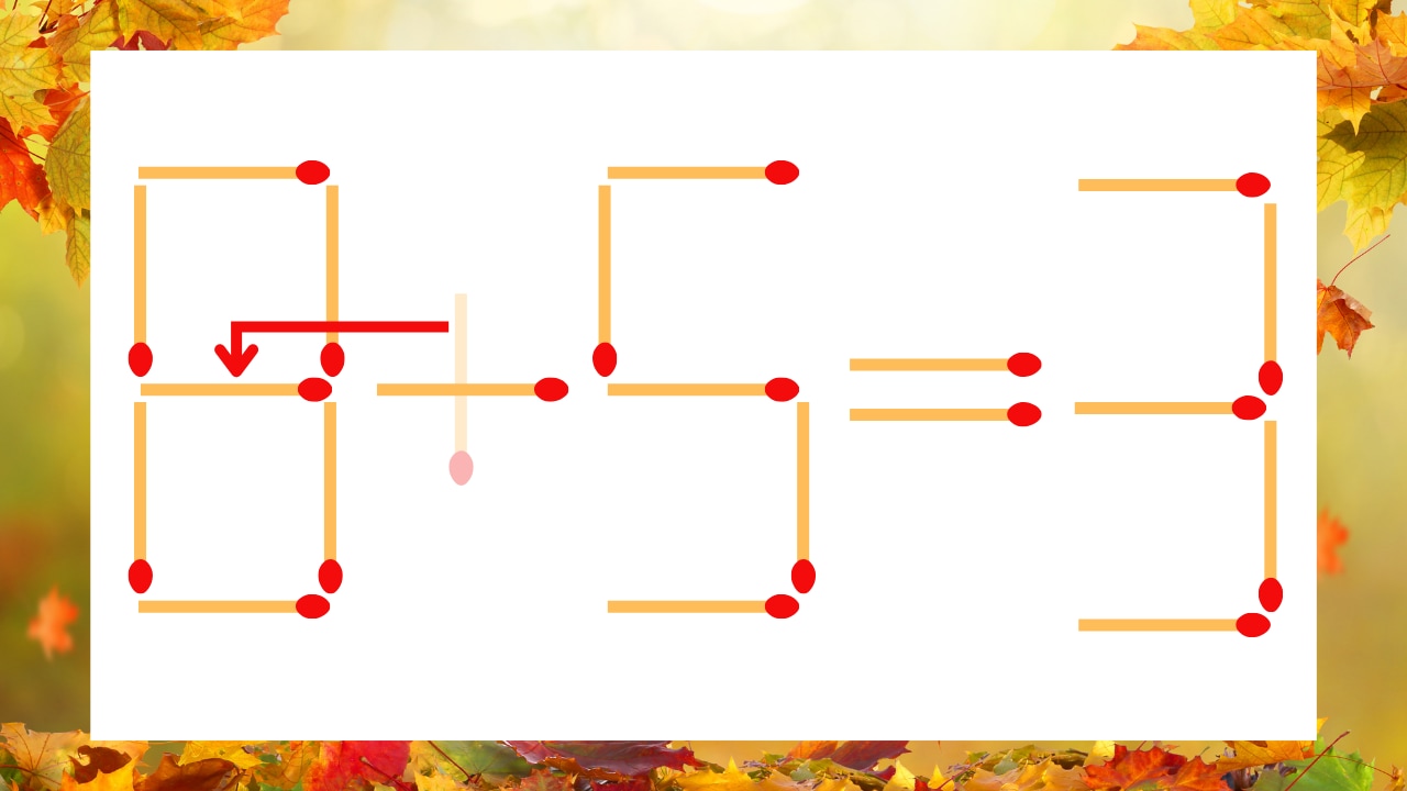 【マッチ棒クイズ】1本だけ動かして正しい式に:0+5=3?の正解画像
