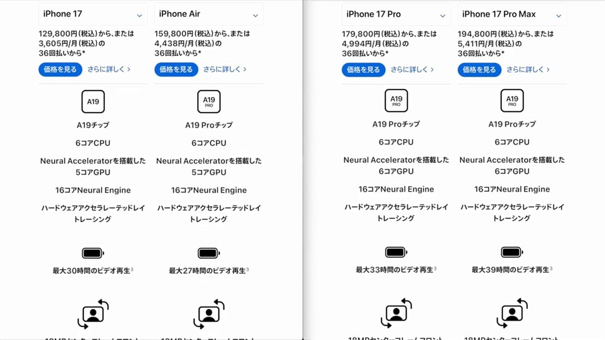 iPhone 17シリーズ買うならどれ？ Air含め17シリーズの機能と価格を比較！＜みずおじさん＞の画像6
