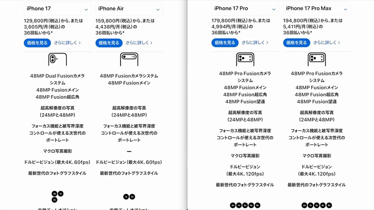 iPhone 17シリーズ買うならどれ？ Air含め17シリーズの機能と価格を比較！＜みずおじさん＞の画像9