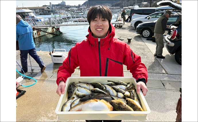 カットウフグ釣りで1.3kg良型ヒガンフグ手中【愛知・おざき丸】自作の特エサが的中？