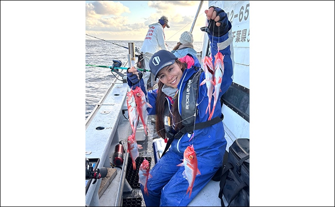 「キンメダイがズラッと提灯行列！」フラッシャーサビキ仕掛けでキンメ多点掛けを達成【千葉・片貝】