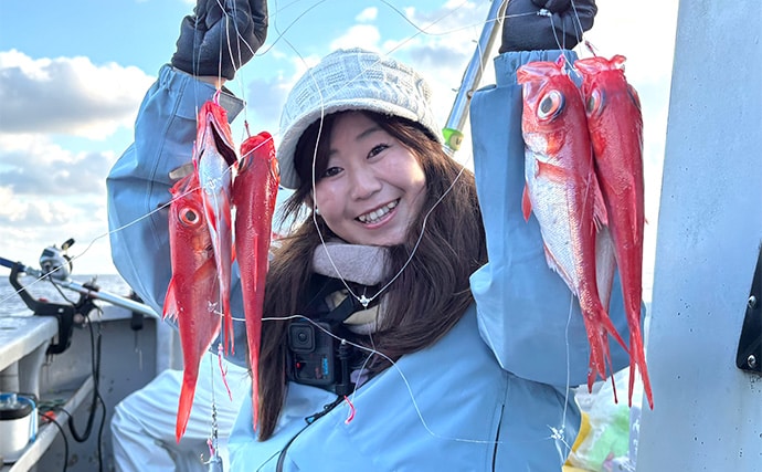 「キンメダイがズラッと提灯行列！」フラッシャーサビキ仕掛けでキンメ多点掛けを達成【千葉・片貝】