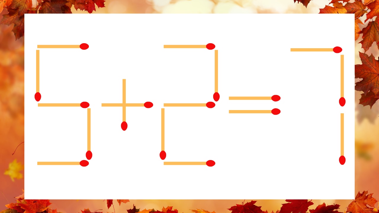 【マッチ棒クイズ】1本だけ動かして正しい式に:5+2=7?の画像