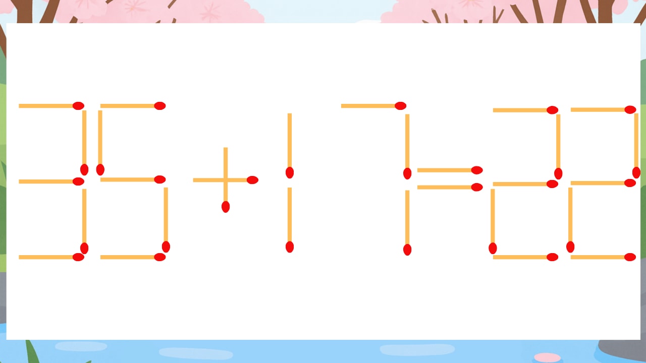 【マッチ棒クイズ】1本だけ動かして正しい式に:35+17=22?の画像