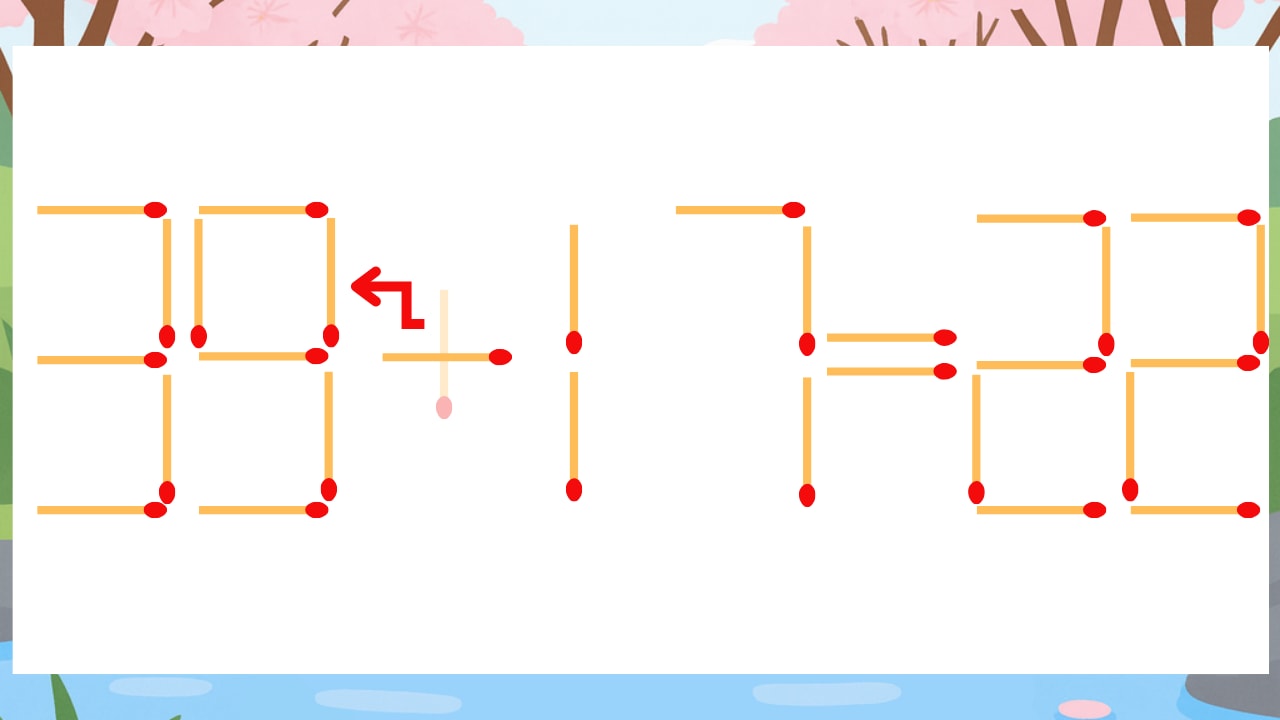 【マッチ棒クイズ】1本だけ動かして正しい式に:35+17=22?の正解画像