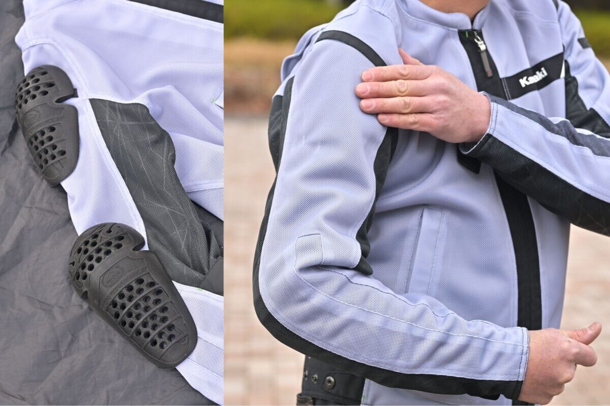 肩・肘にはCEレベル2のプロテクターを装備。しっかり感のあるプロクターだが腕は動かしやすい。