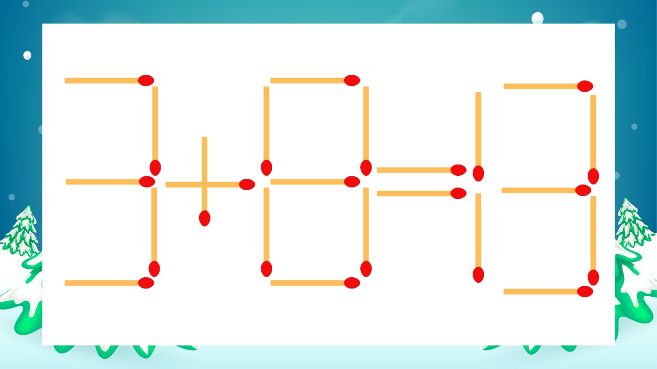 【マッチ棒クイズ】1本だけ動かして正しい式に:3+8=13?