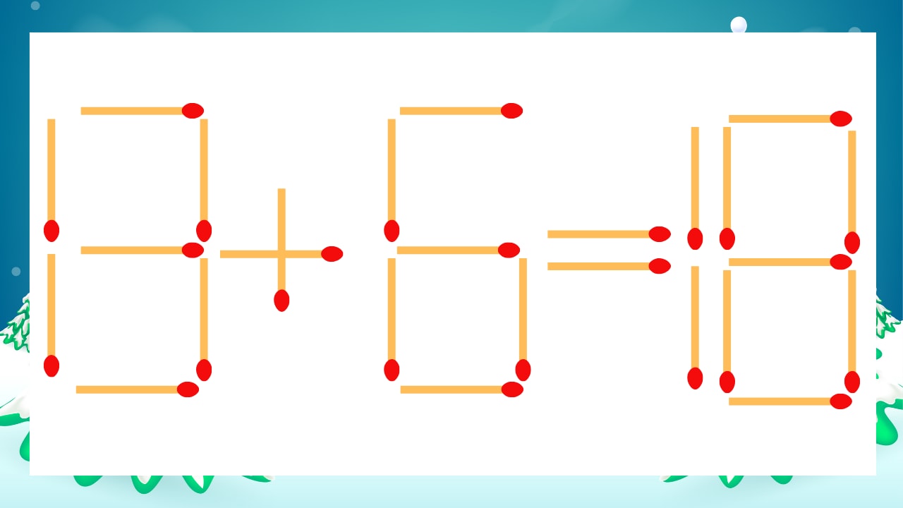 【マッチ棒クイズ】1本だけ動かして正しい式に：13+6=18？の画像