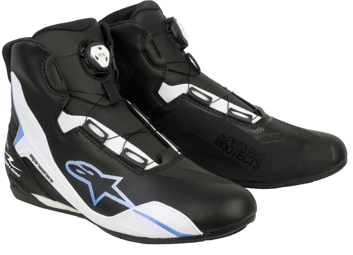 「alpinestars × ROUGH&ROAD FASTER-4 BOAシューズ Asia」：BLACK/WHITE/BLUE
