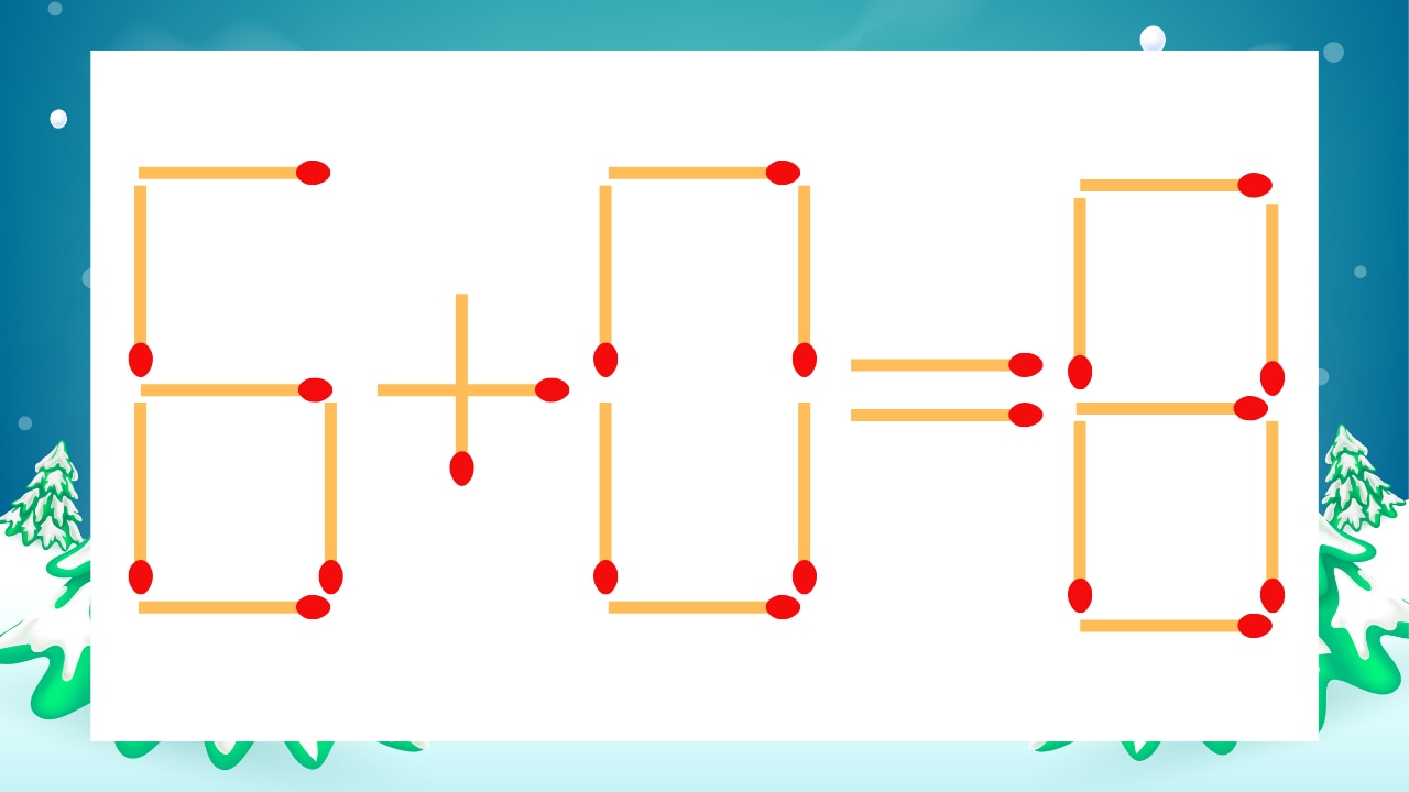 【マッチ棒クイズ】1本だけ動かして正しい式に：6+0=8？の画像