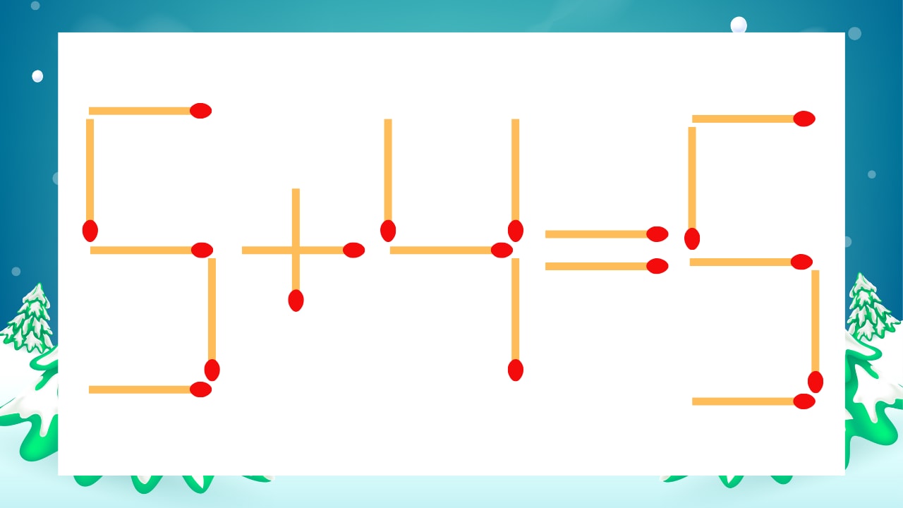 【マッチ棒クイズ】1本だけ動かして正しい式に：5+4=5？