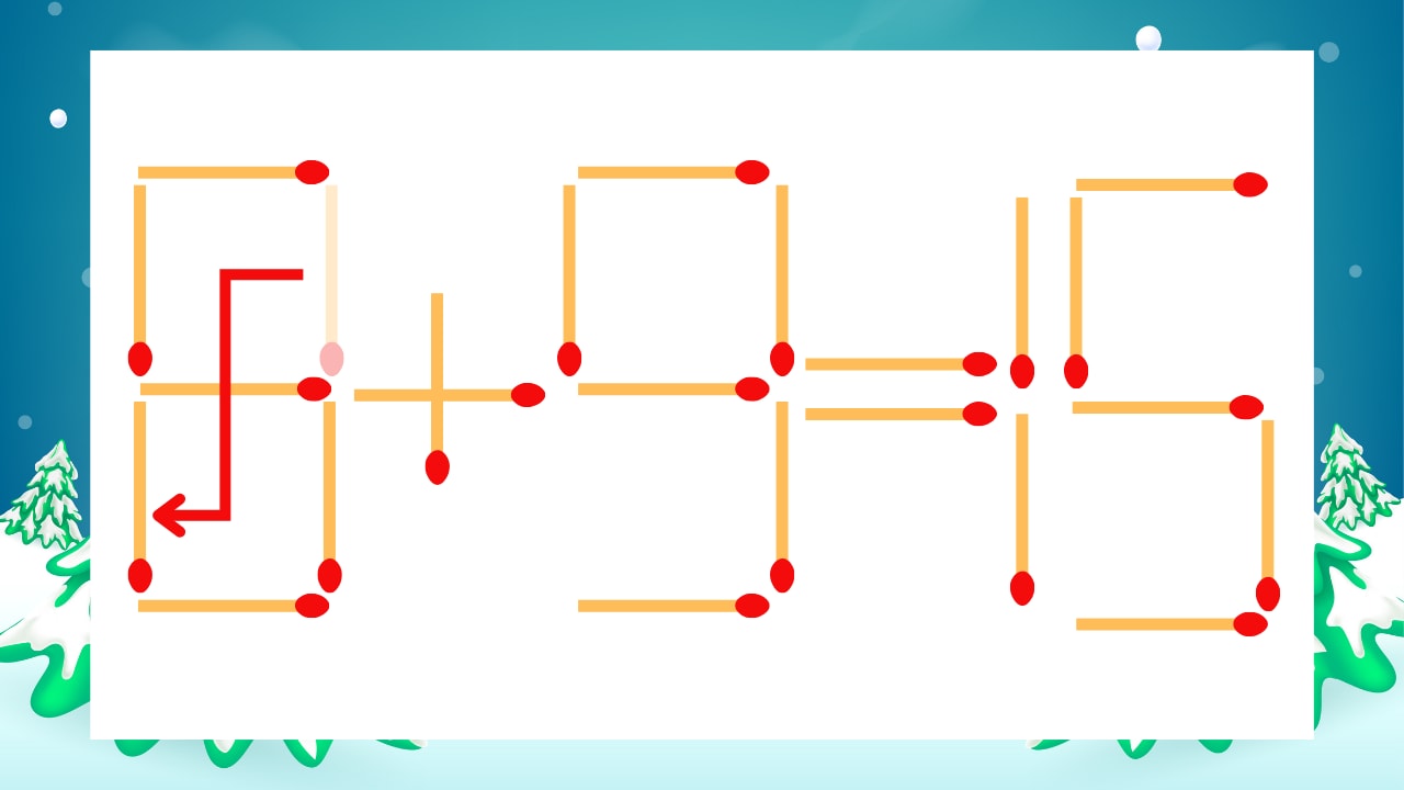 【マッチ棒クイズ】1本だけ動かして正しい式に：9+9=15？の正解画像