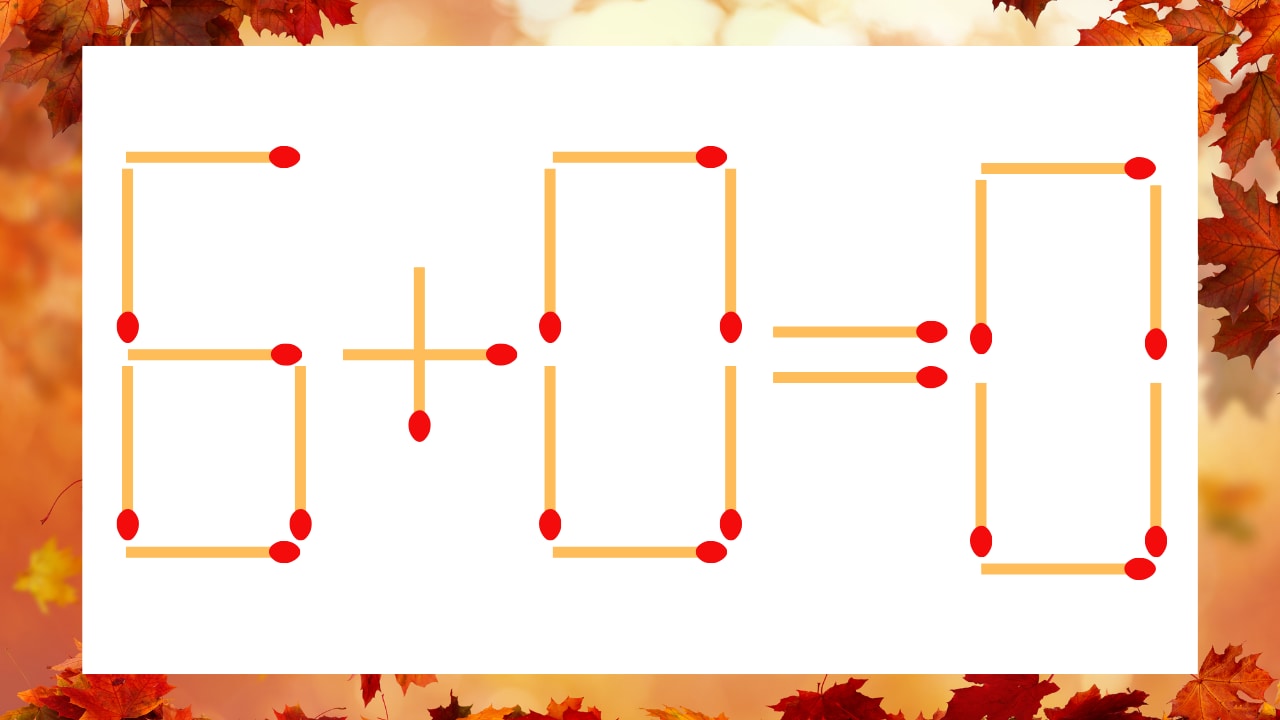 【マッチ棒クイズ】1本だけ動かして正しい式に：6+0=0？の画像
