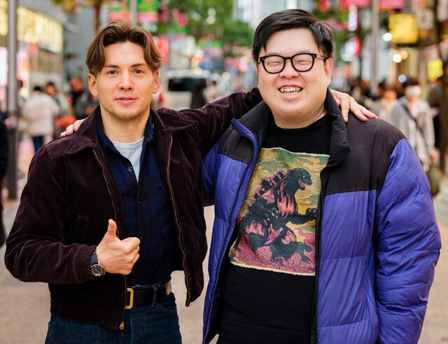 （左）アメリカ人YouTuberのニックさんと（右）中国人YouTuberのポーちゃん