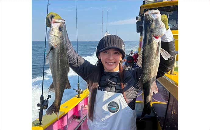 東京湾シーバスジギング船で60cm頭に3尾キャッチ【つり幸】赤金がアタリカラー