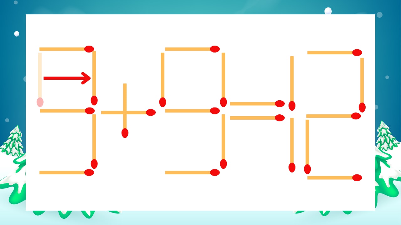 【マッチ棒クイズ】1本だけ動かして正しい式に:5+9=12?の正解画像