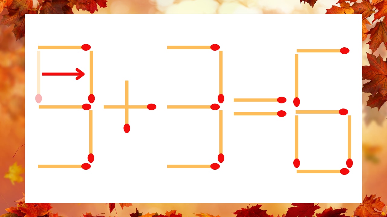 【マッチ棒クイズ】1本だけ動かして正しい式に：5+3=6？の正解画像