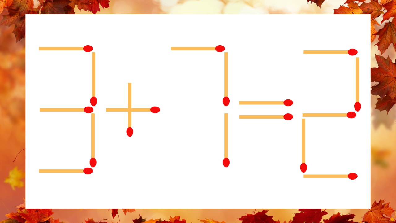 【マッチ棒クイズ】1本だけ動かして正しい式に:3+7=2?の画像