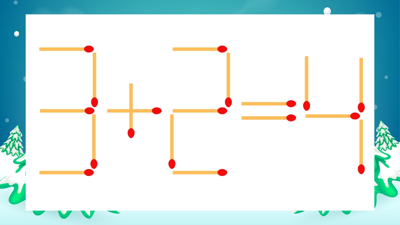 【マッチ棒クイズ】1本だけ動かして正しい式に：3+2=4？