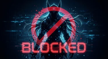 禁止マークとAI生成キャラ風シルエットのサムネイル画像