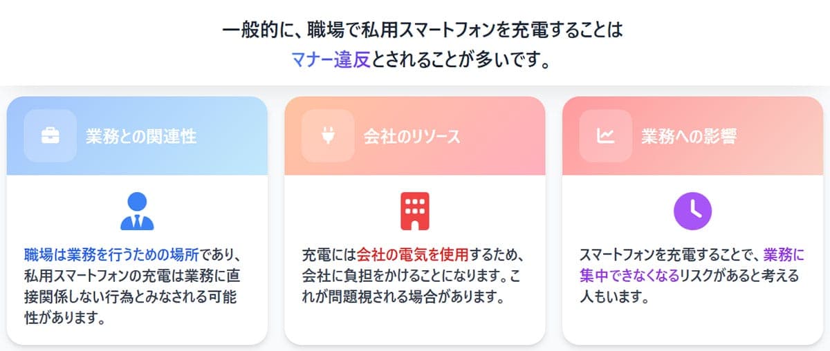 職場で私用のスマートフォンを充電するのは「マナー違反」?1