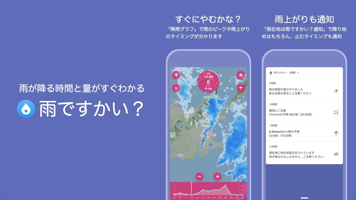 雨ですかい？【雨が降る時間と量がすぐわかる無料雨雲レーダー】