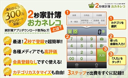 2秒家計簿『おカネレコ』-簡単・シンプルの無料家計簿 お金レコ